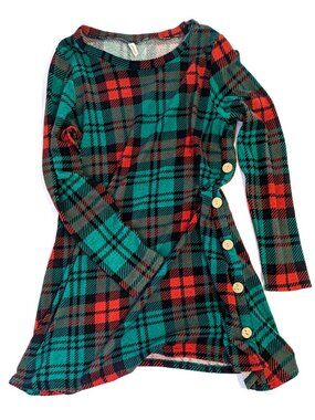 Plaid igenjun Dress - Women's 2XL - Red & Green Button Side Lincoln Log Midi